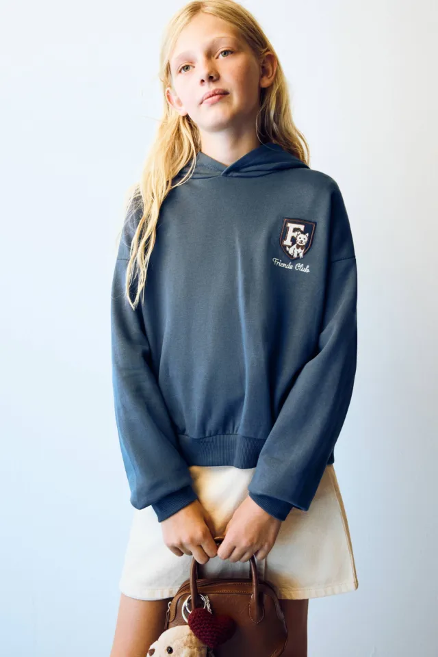 Mango Kids hoodie met borduursels en backprint - blauw Middenblauw