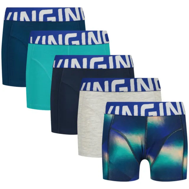 Vingino boxershorts set van 5 blauw/aqua/grijs melange Blauw/aqua/grijs melane