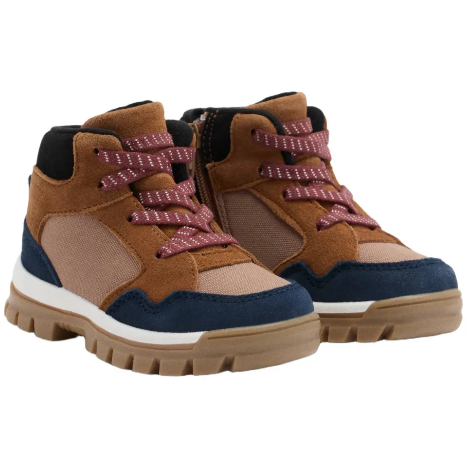 Mango Kids leren enkelboots met profielzool - bruin/donkerblauw, foto 2