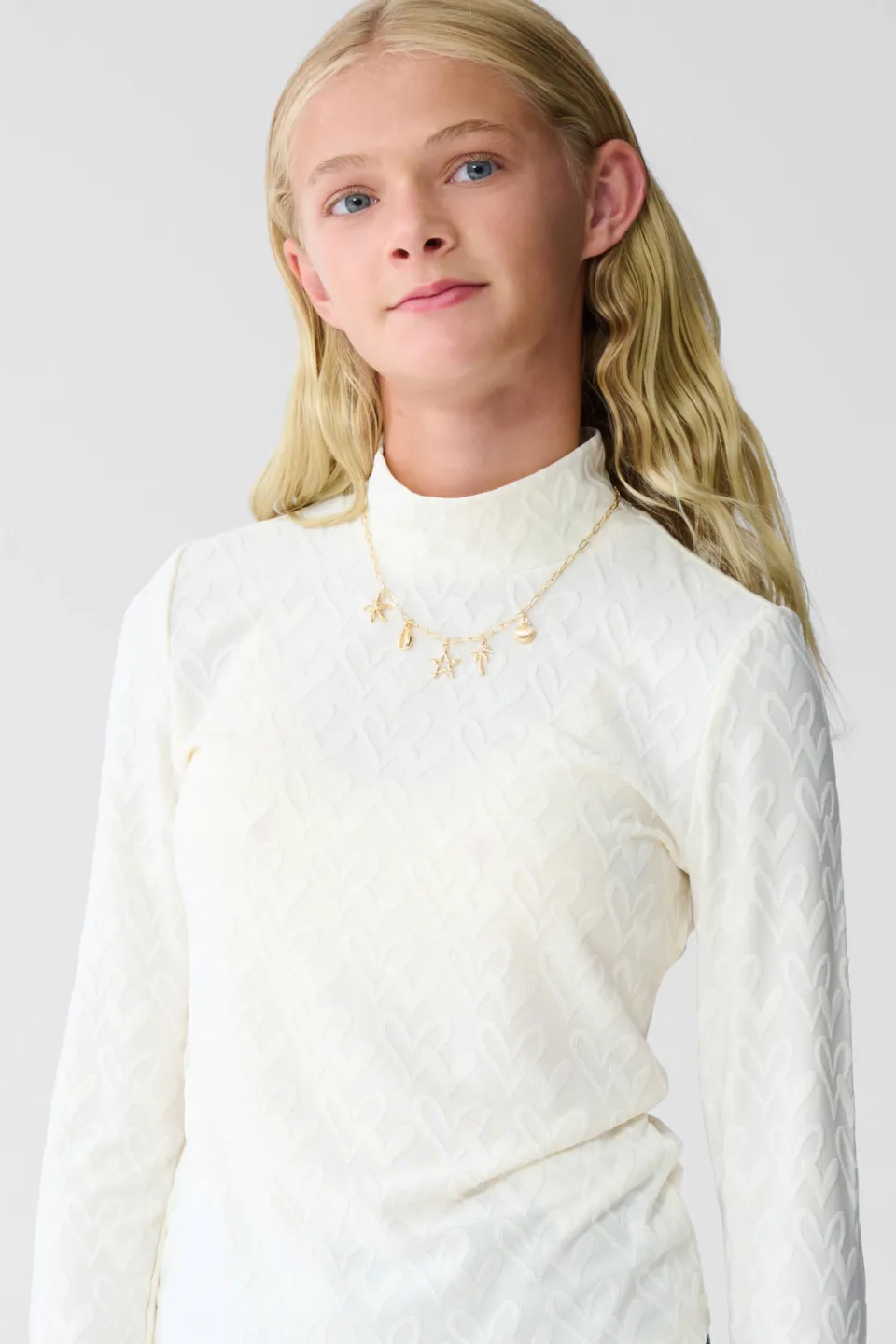 Shoeby longsleeve met hartjes en textuur gebroken wit, foto 6