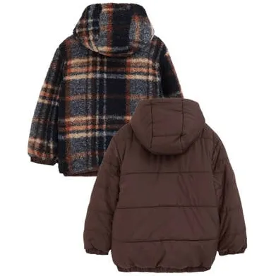 WE Fashion geruite teddy winterjas bruin, foto 3