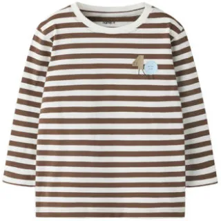 NAME IT MINI gestreepte longsleeve bruin wit Bruin/wit