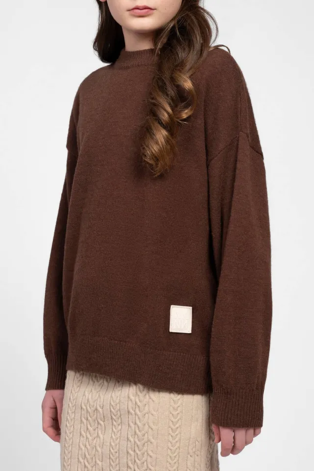 Nik & Nik NIK&NIK gebreide sweater met backprint - donkerbruin
