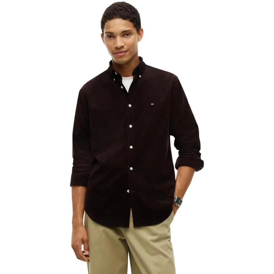 Tommy Hilfiger Heren Overhemden Solid Corduroy Rf Shirt - Bruin