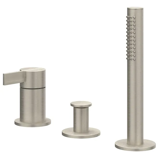 Badrandcombinatie IVY Pact 3-gats Mengkraan Met Uittrekbare Handdouche Zonder Uitloop Geborsteld Nickel PVD