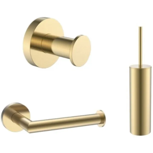 Sanilux Toiletset Sanilux Oriana Toiletborstelhouder Met Handdoekhaak en Toiletrolhouder Rond Goud Geborsteld