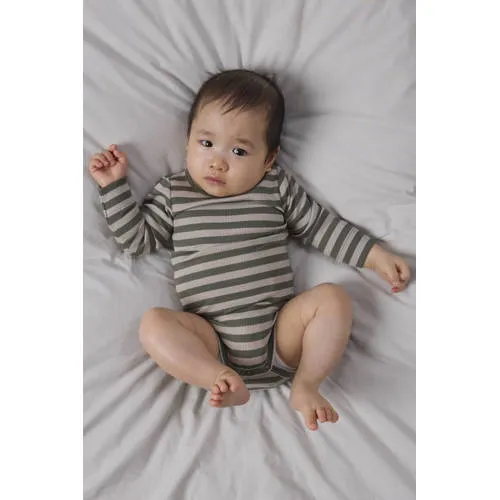 NAME IT BABY gestreepte romper - olijfgroen, foto 3