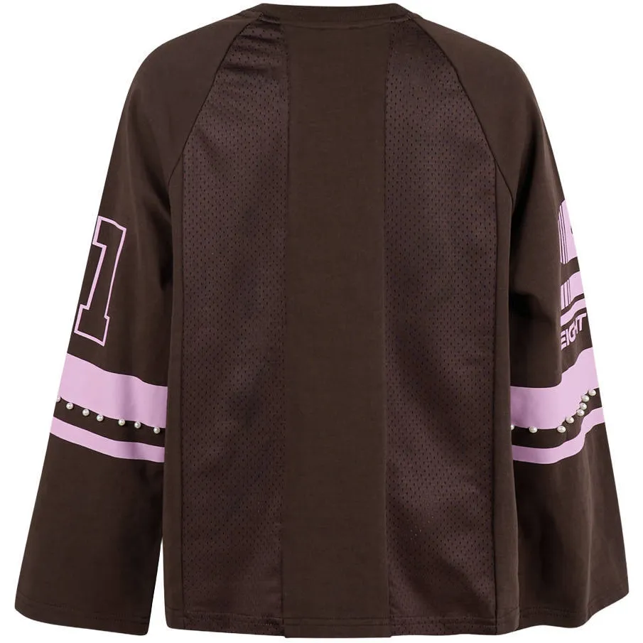 Shoeby gestreepte longsleeve donkerbruin/roze, foto 3