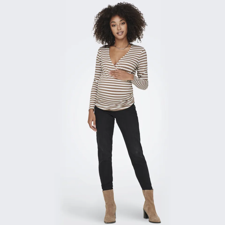 Only Maternity zwangerschaps- en voedings overslagtop bruin Bruin/wit