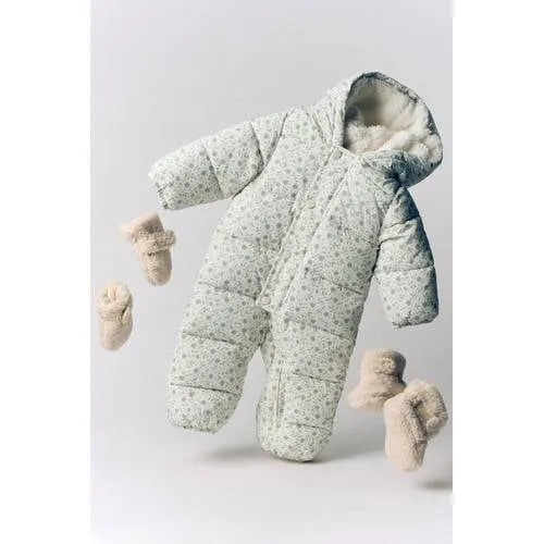 Mango Kids gebloemd winterpak - wit/groen/blauw, foto 2