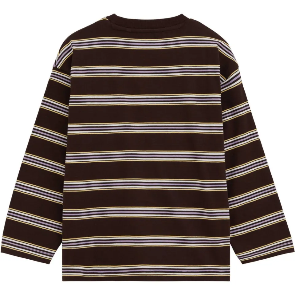 WE Fashion gestreepte longsleeve donkerbruin donkerbruin/paars/geel, foto 3