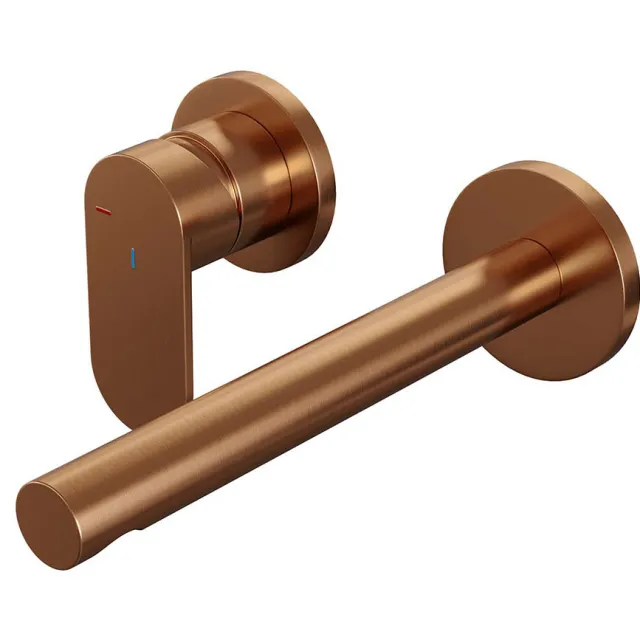 Brauer Inbouw Wastafelmengkraan Brauer Copper Edition Coldstart Rechte Uitloop Platte Hendel Links Geborsteld Koper PVD Met Rozetten