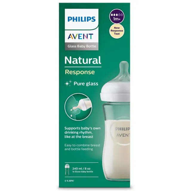 Philips AVENT Natural Response Glazen Babyfles 240 ml 1M+ Snelheid 3-speen SCY933/01