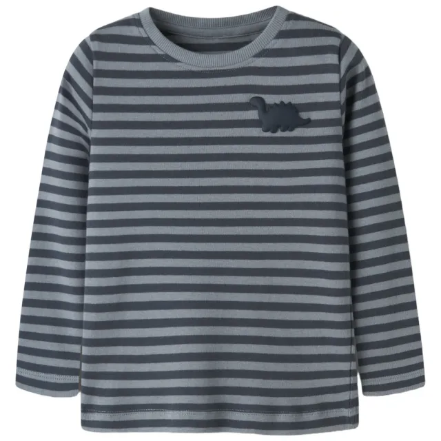 NAME IT MINI aansluitende gestreepte longsleeve grijsblauw