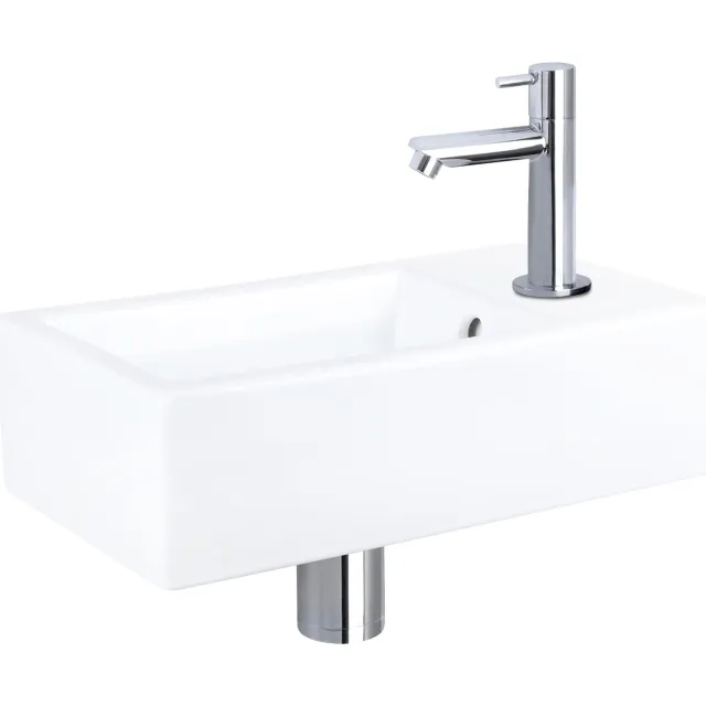 Differnz Fonteinset Differnz Force Keramiek 40x22x11.5 cm Wit Met Rechte Kraan Chroom