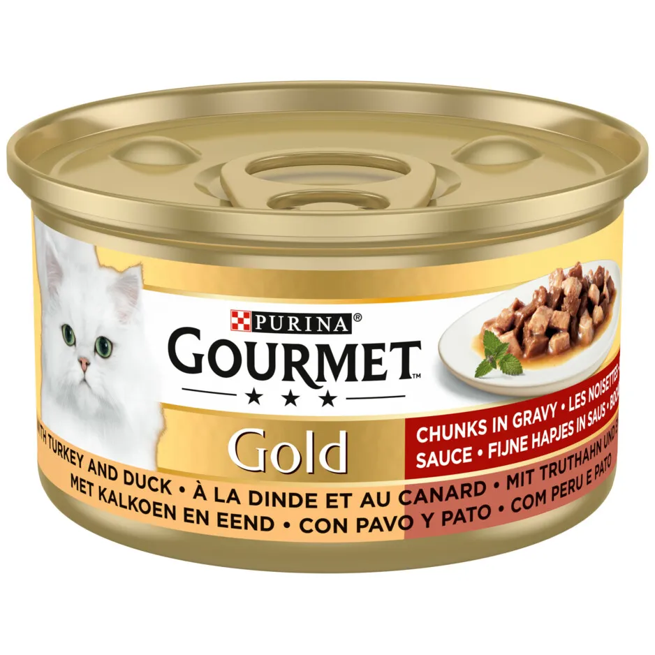 Gourmet Gold Fijne Hapjes kalkoen en eend natvoer kat, foto 2