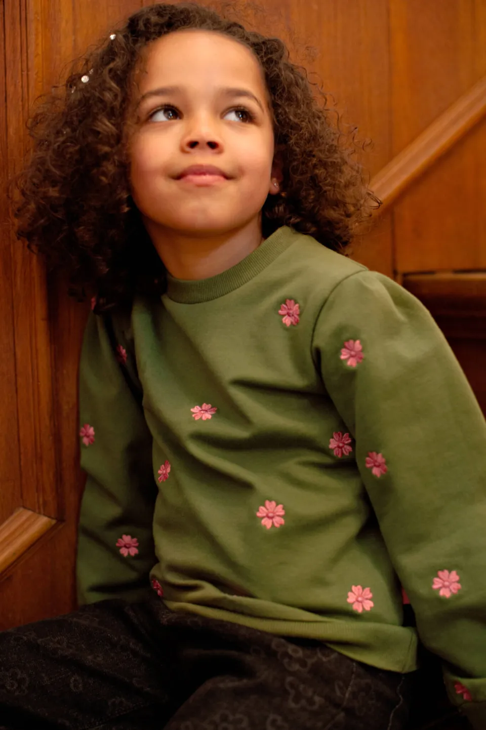 Jubel oversized sweater Moon Flowers olijfgroen/roze, foto 4