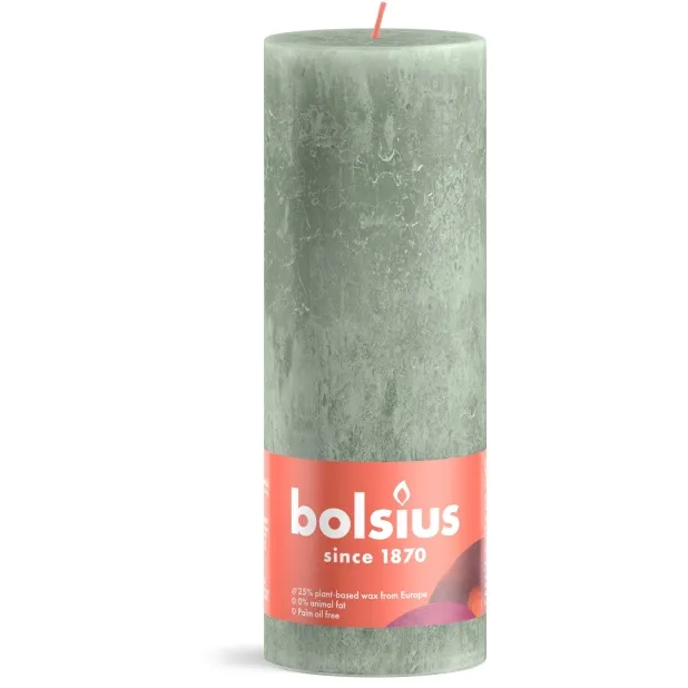 Bolsius rustieke stompkaars jade groen 190/68