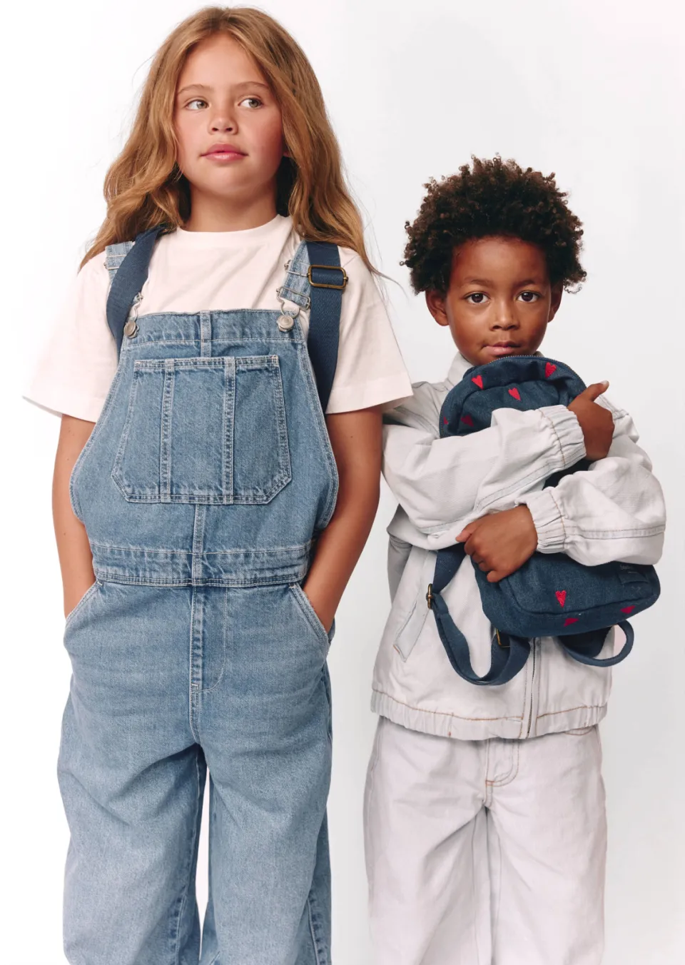 Studio Noos denim midi rugzak met hartjes print blauw, foto 3