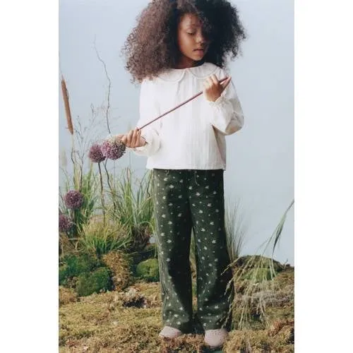 Mango Kids gebloemde corduroy broek donkergroen, foto 3