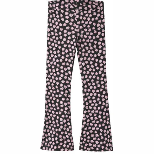 NAME IT flared gebloemde broek zwart zwart/roze