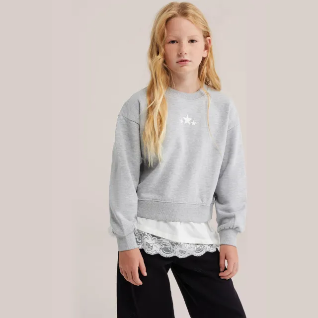 WE Fashion sweater met sterren - grijs