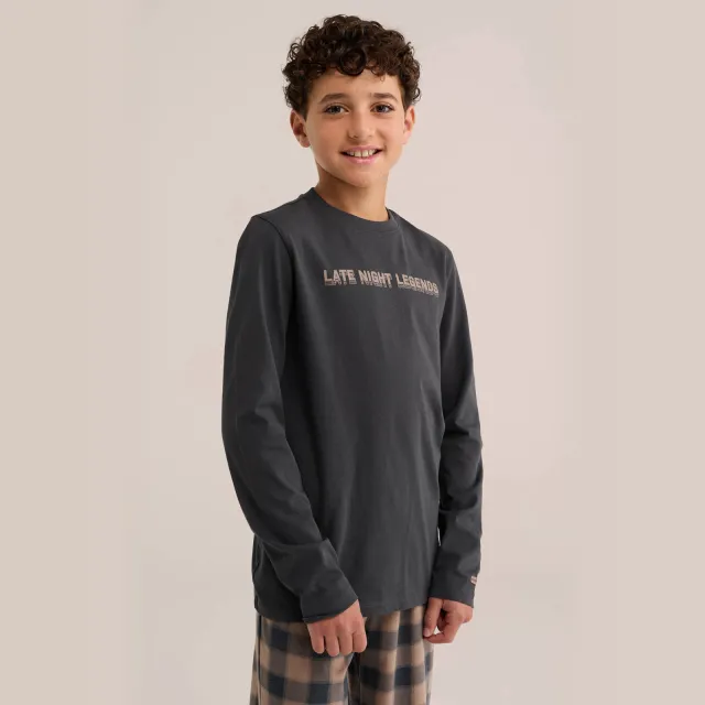 WE Fashion geruite pyjama antraciet/bruin