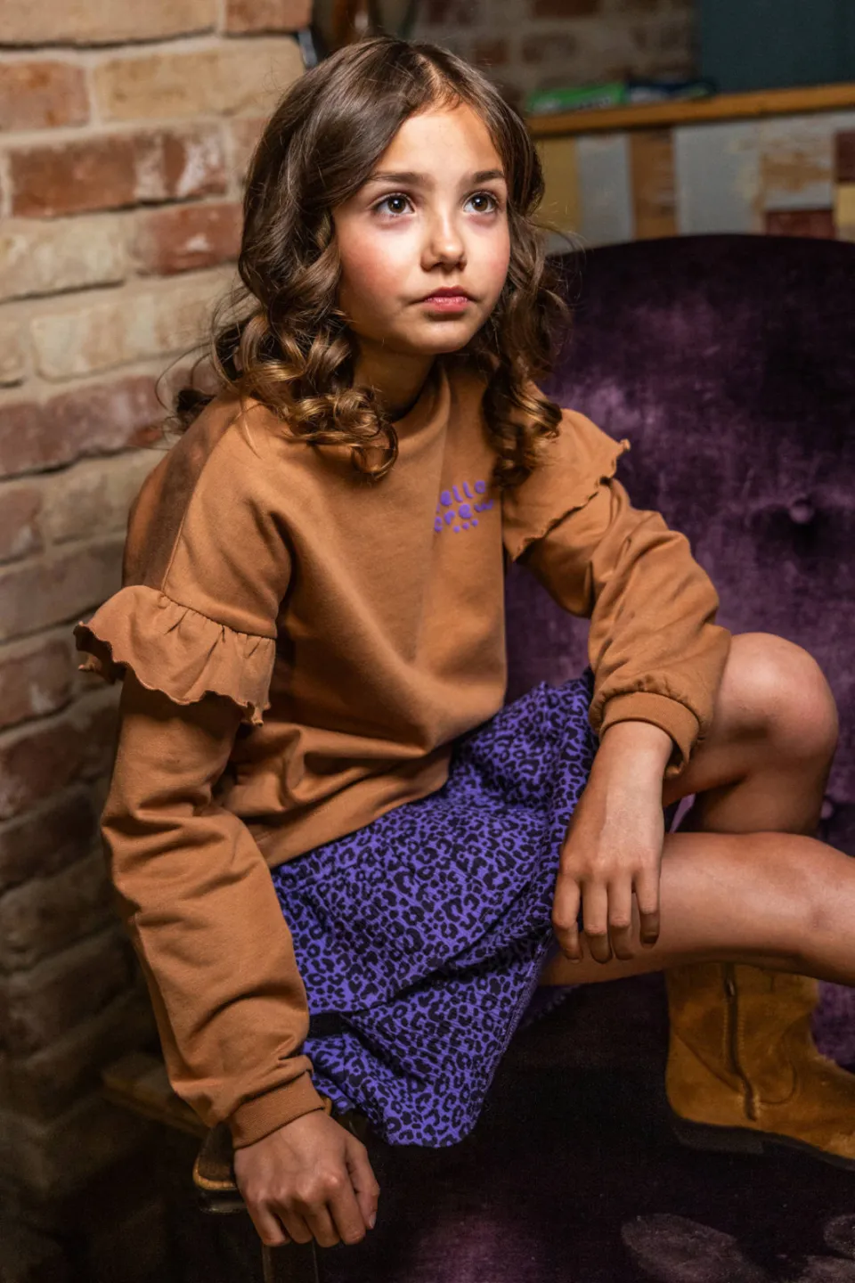 LOOXS little boxy sweater met ruches en backprint - bruin, foto 5