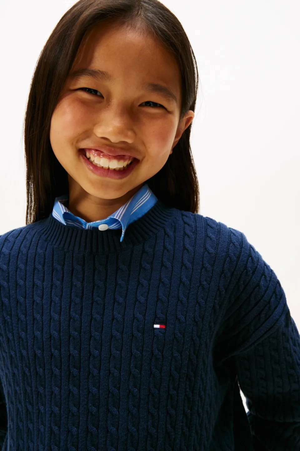 Tommy Hilfiger gebreide trui marineblauw met kabels, foto 4
