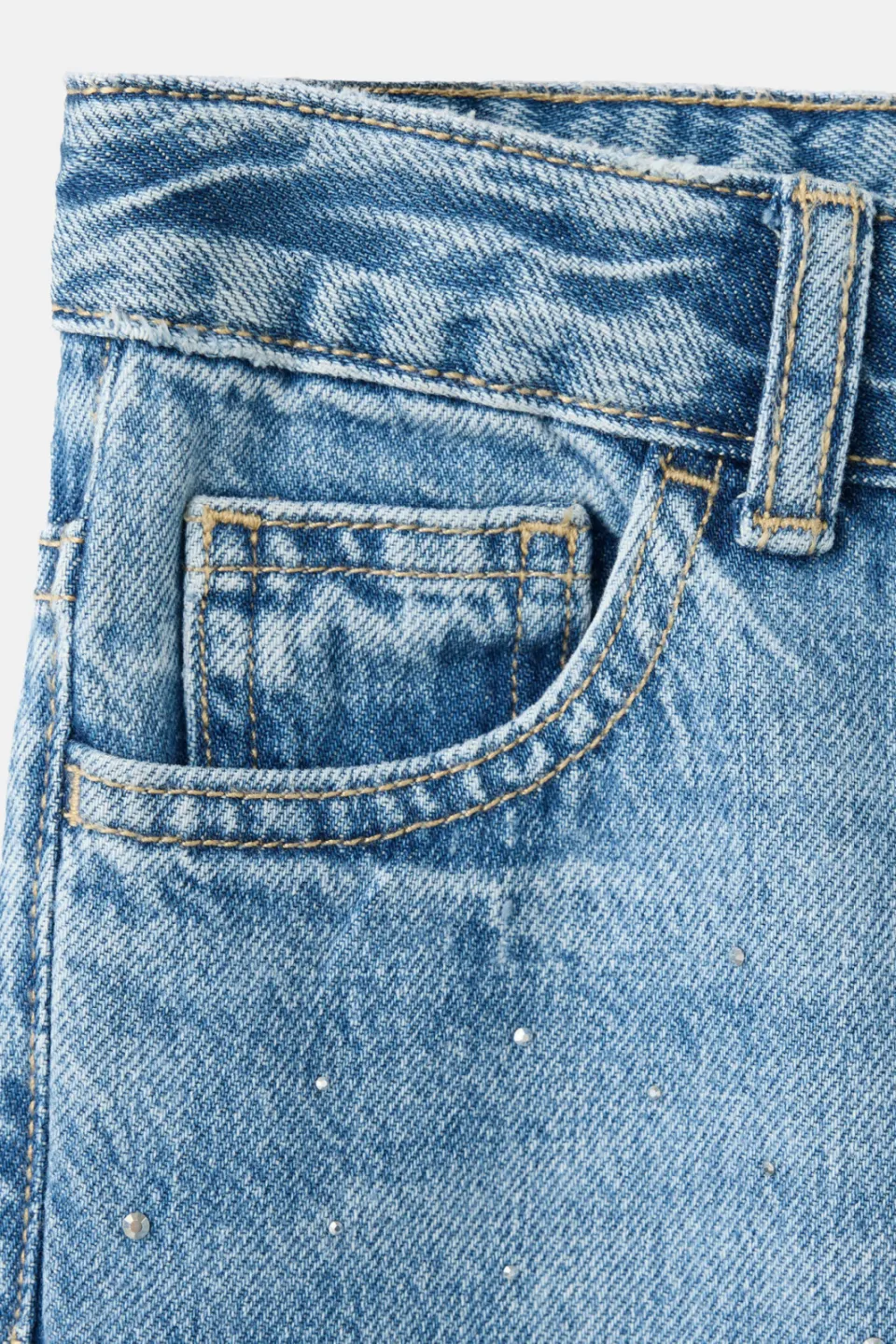 Mango Kids high wide leg jeans met strass-steentjes - blauw, foto 3