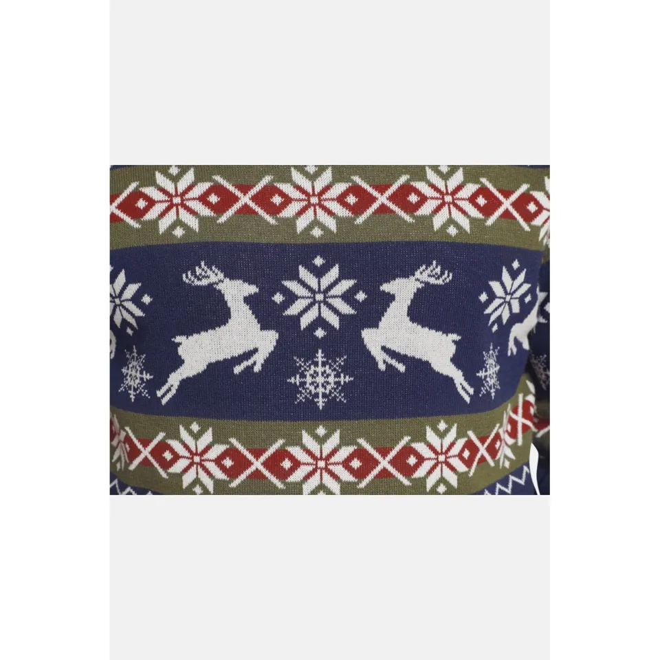 Jan Vanderstorm Plus Size katoenen oversized gebreide kersttrui met print - blauw, foto 3