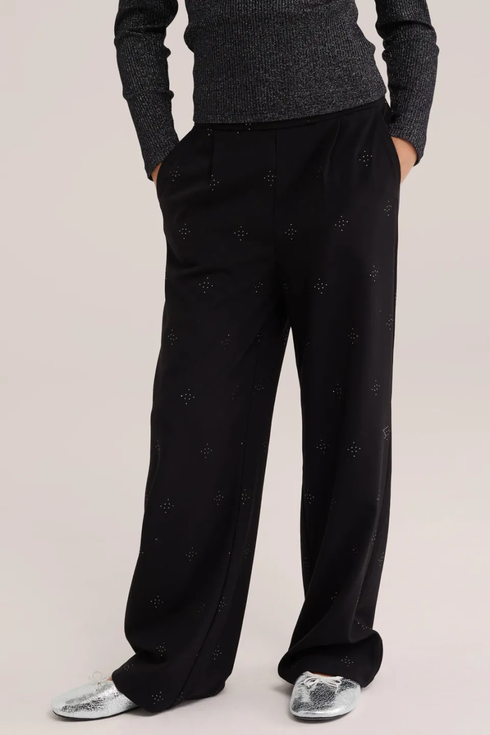 WE Fashion straight leg pantalon met print zwart, foto 3