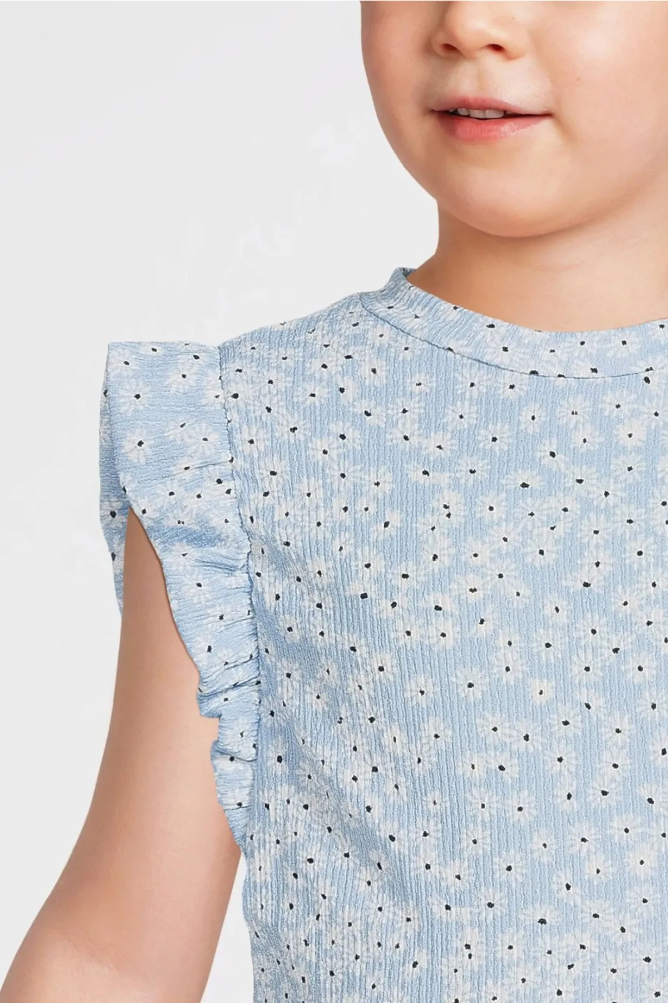Anytime crinkle top met ruffles bloemenprint lichtblauw, foto 6
