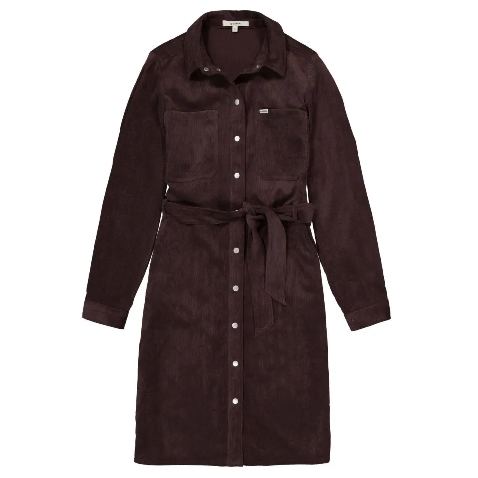 Garcia corduroy jurk met ceintuur - bruin, foto 3
