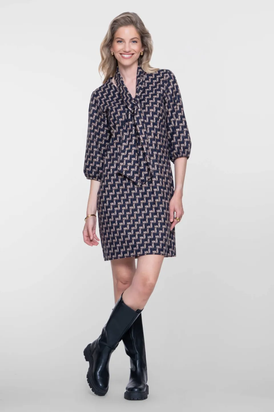 Geisha midi jurk donkerblauw, foto 5