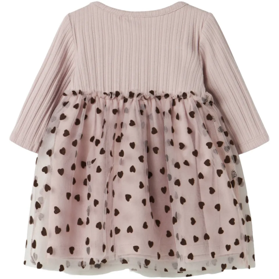 NAME IT BABY katoenen A-lijn jurk met hartjes mauve, foto 2