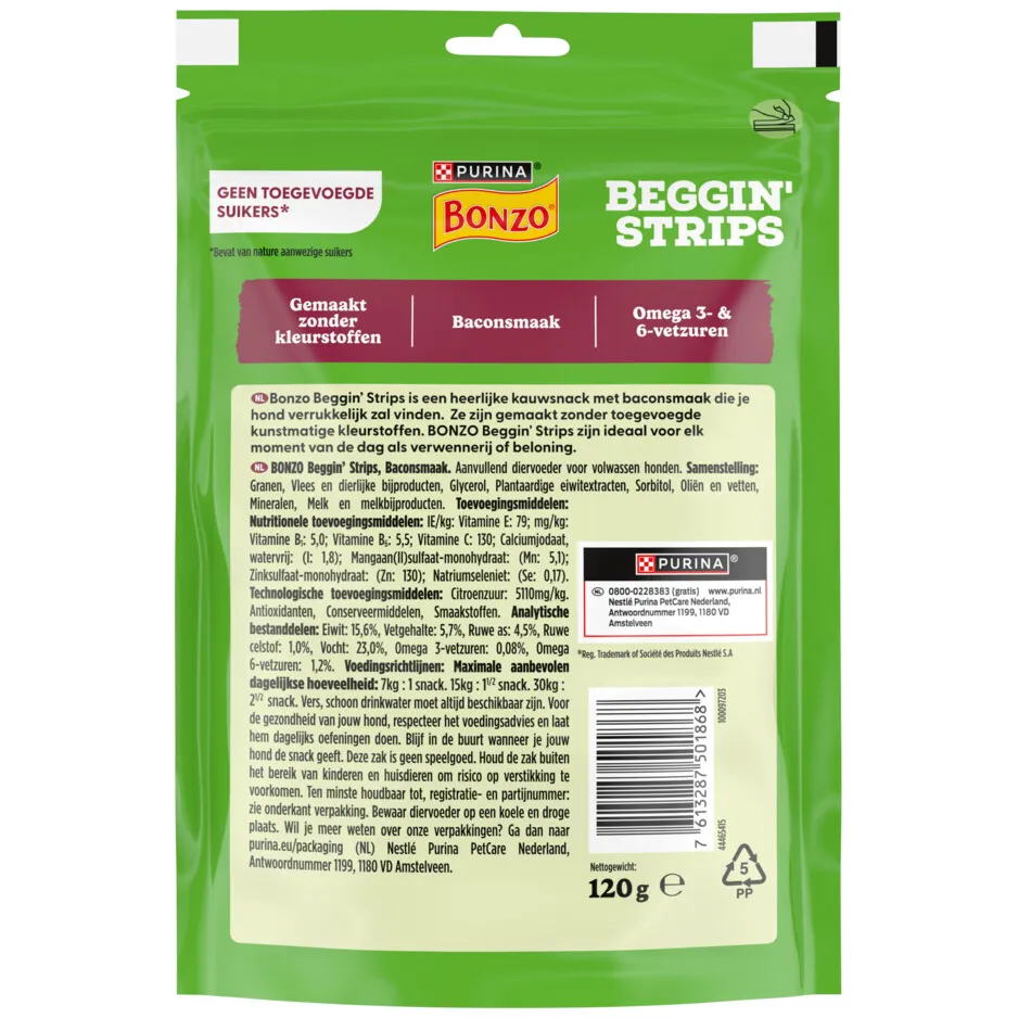 Bonzo Beggin' Strips hondensnacks baconsmaak 120 gr, foto 2