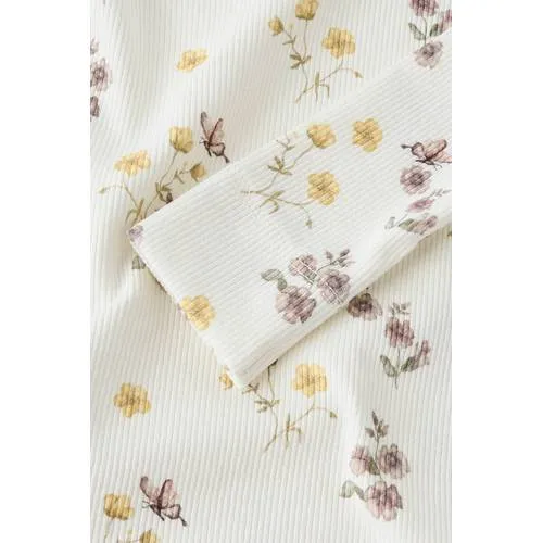Lil' Atelier Mini gebloemde longsleeve met ruches ecru, foto 3