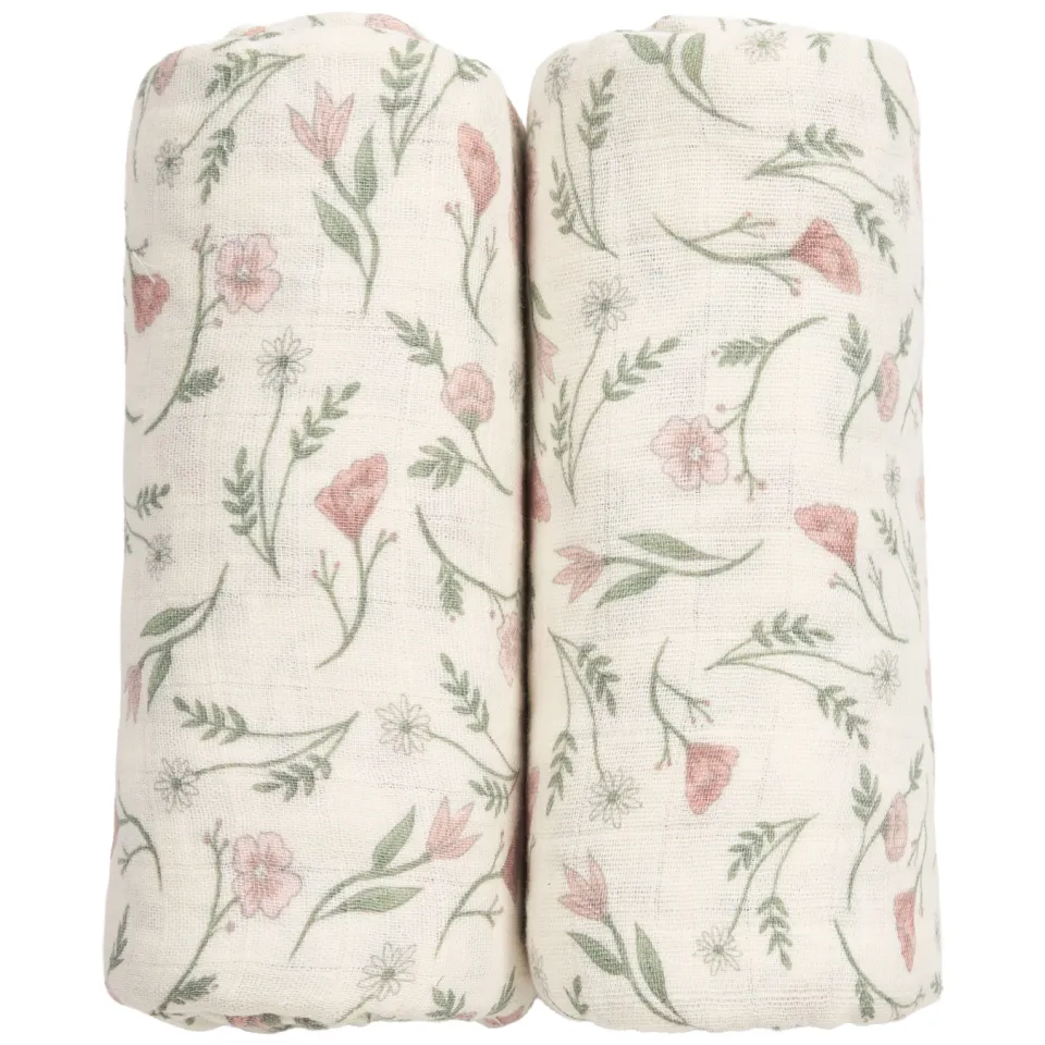Meyco Flower hydrofiele inbakerdoek offwhite roze, foto 5