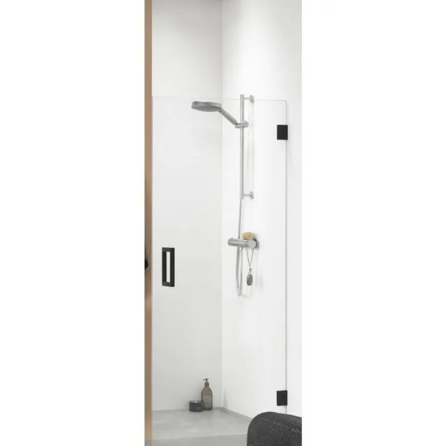 Sealskin swingdeur (voor plaatsing tussen 2 muren) 1000 breed 2000 hoog mat zwart helder glas + antikalk