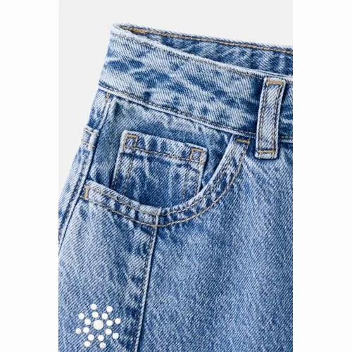 Mango Kids wide leg jeans met studs - blauw, foto 5