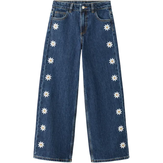 Mango Kids wide leg gebloemde jeans met borduursels - changeant blauw
