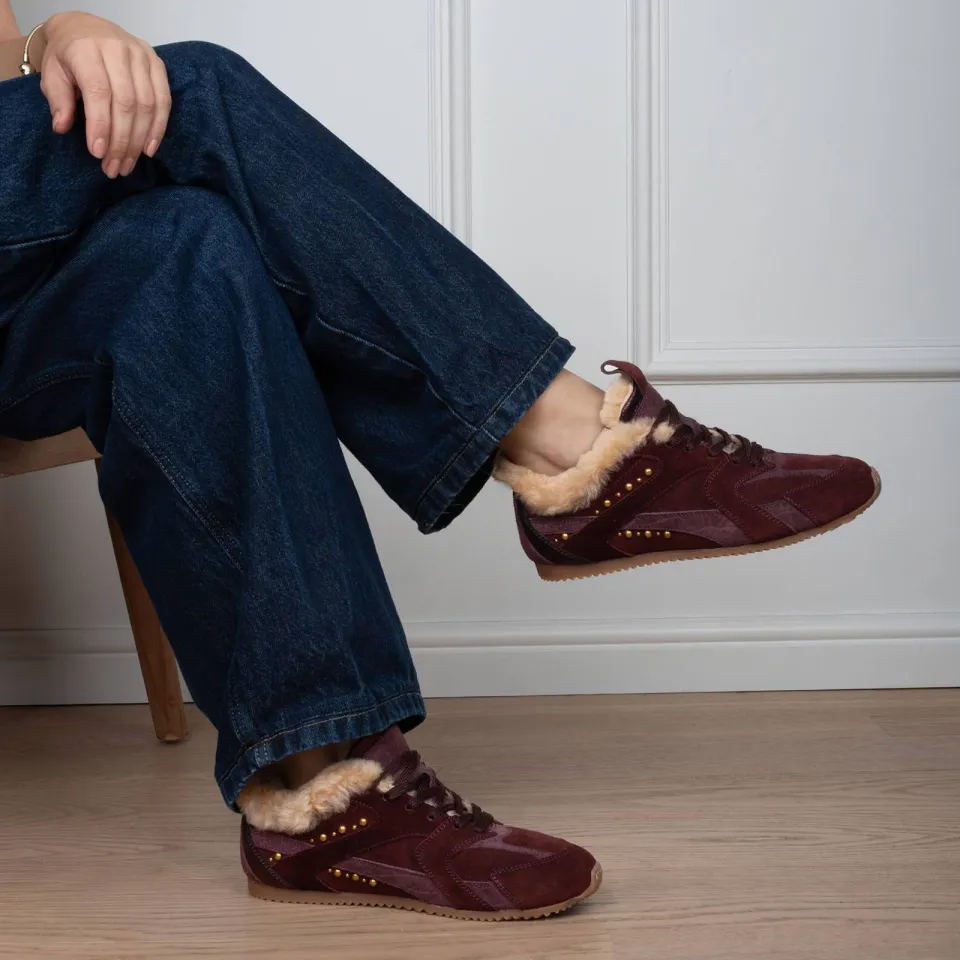 Haboob Tamara suède sneakers met studs - bordeaux, foto 8