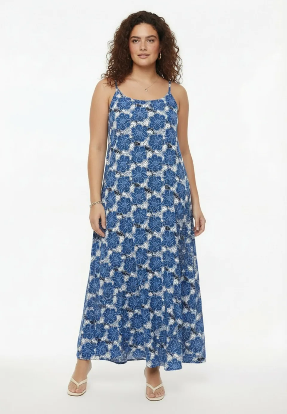 Yoek gebloemde maxi jurk blauw, foto 6