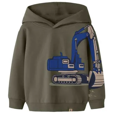 NAME IT MINI hoodie met print - donkergroen Trui Jongens Sweat Capuchon