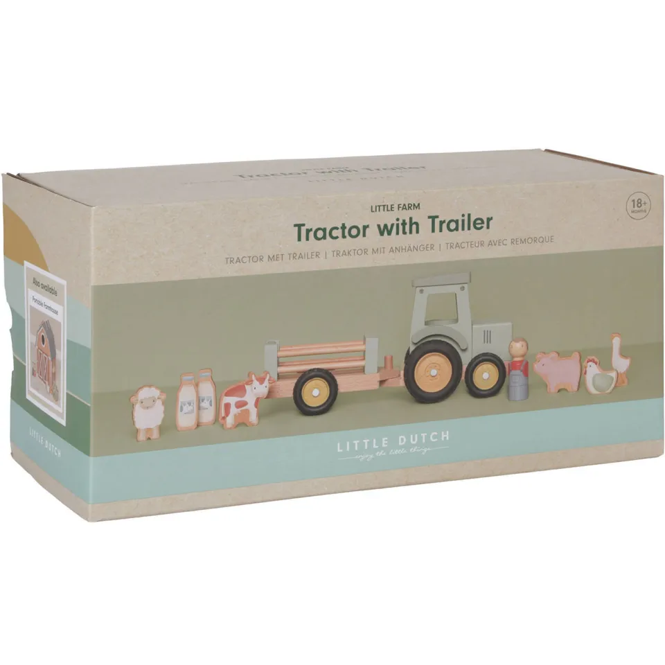 Little Dutch Little Farm tractor met trailer groen, foto 3