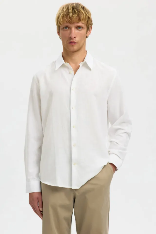 Selected regular casual overhemd met linnen wit Bright White