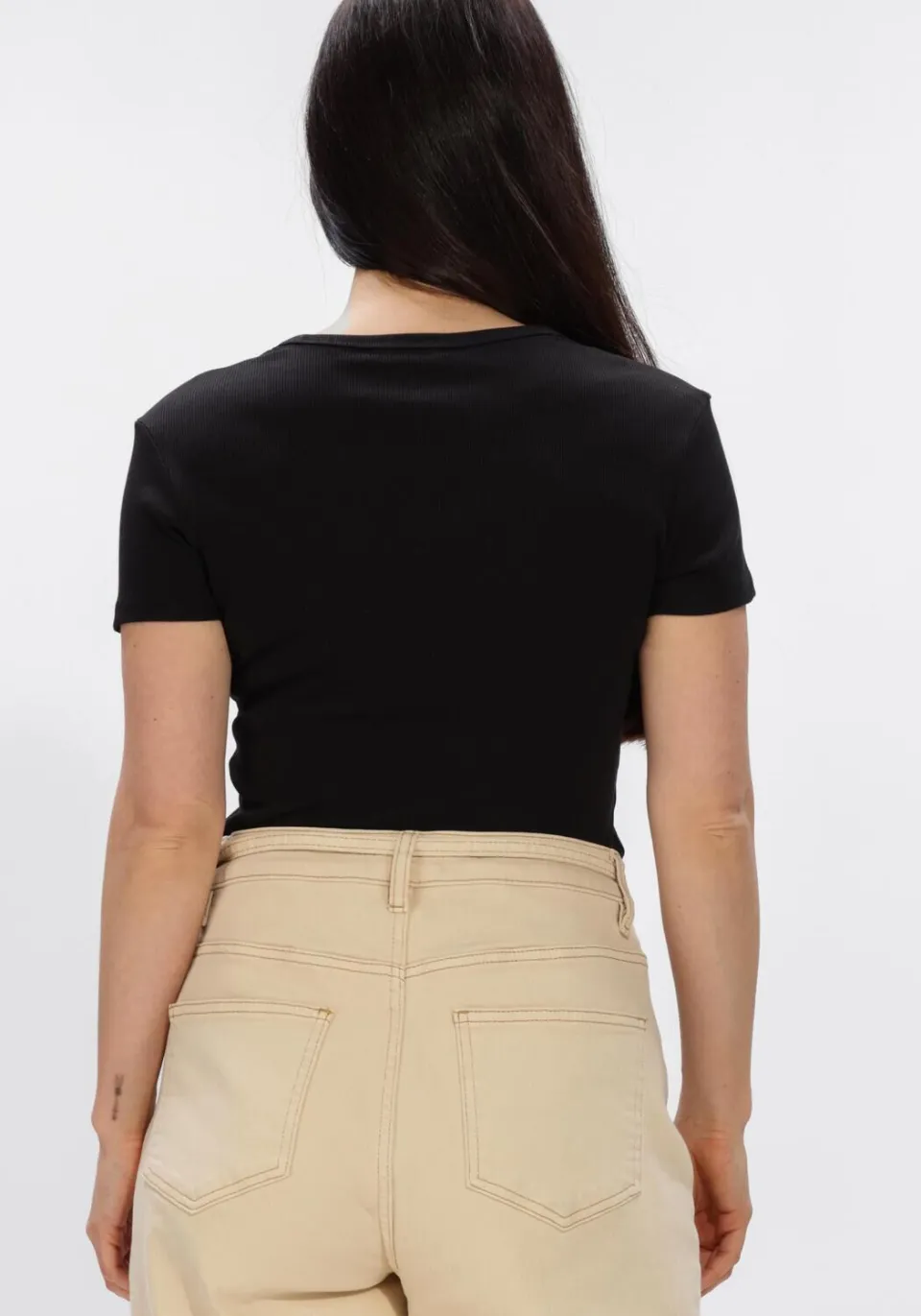 Tommy Jeans TJW Slim Essential Rib SS t-shirt zwart, foto 6