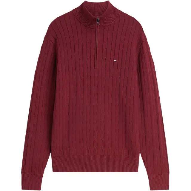 Tommy Hilfiger katoenen regular fit gebreide trui met kabels - burgundy
