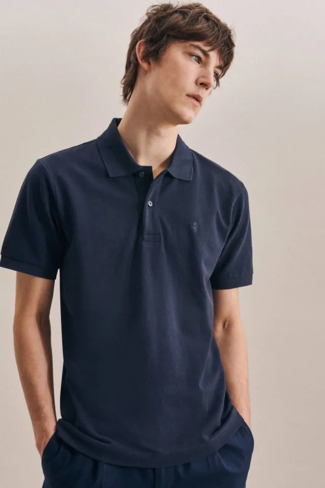 Seidensticker regular fit polo donkerblauw